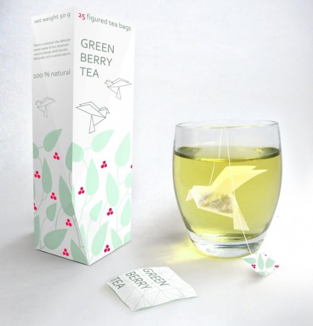sobre de té con forma de pajarita