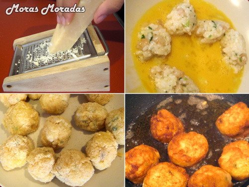 hacer croquetas de arroz y gambas