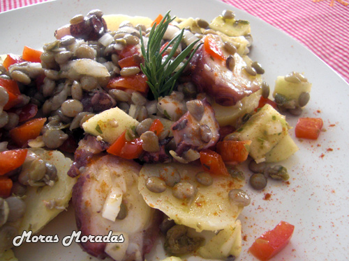 ensalada de lentejas con pulpo