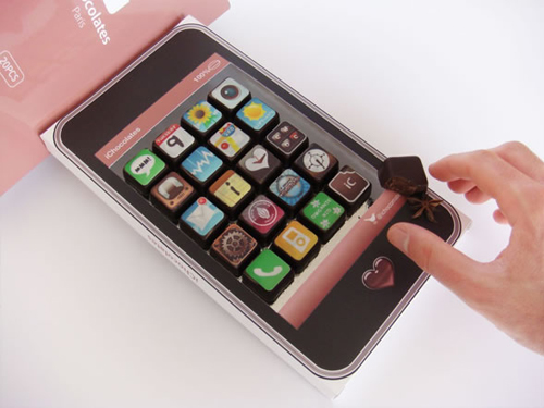 packaging para bombones de chocolate con forma de ipad