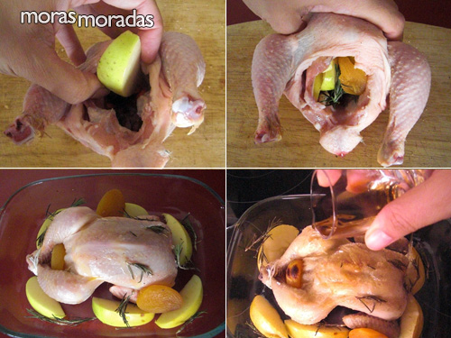 como preparar picantones con manzanas y orejones